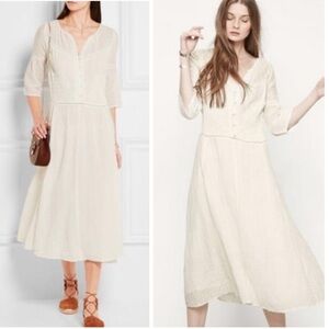 Maje Ringo Seersucker Crepe Midi Dress Ecru